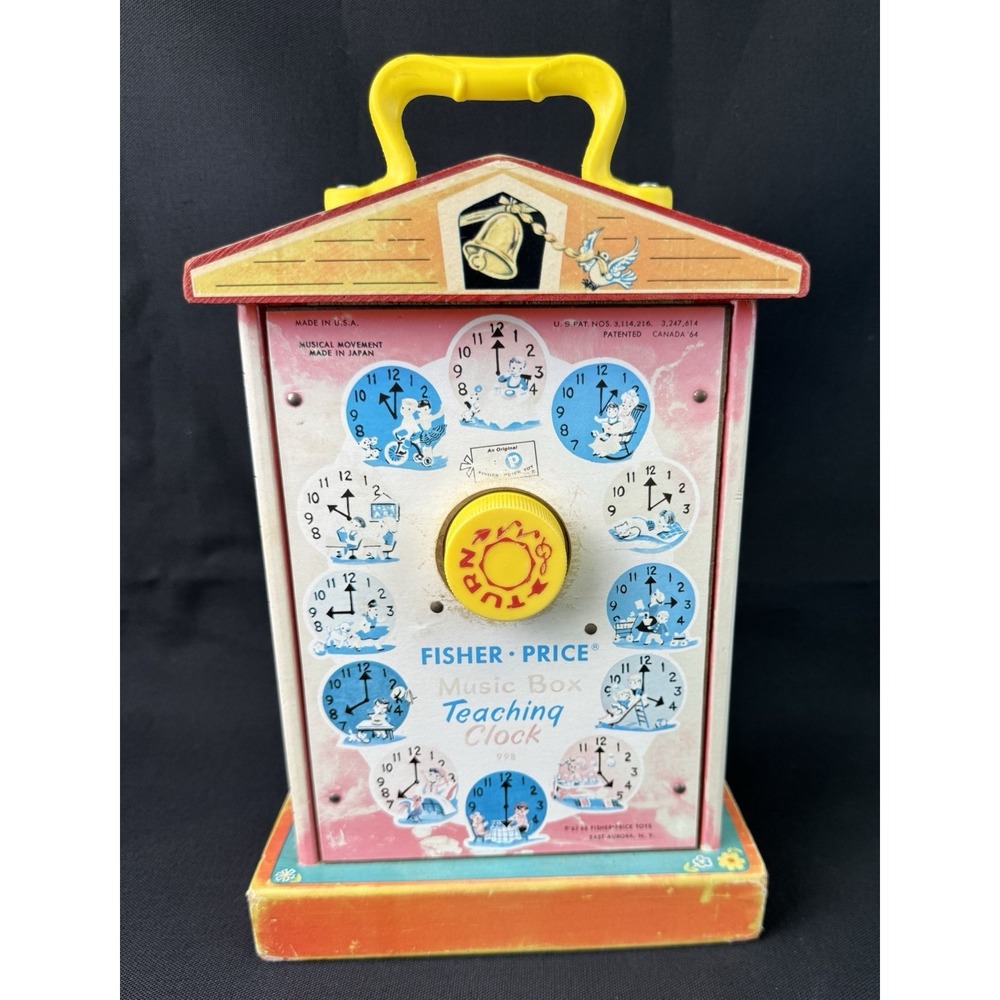 Vintage 1960s Fisher Price Music Box Teaching Clock Model #998 Works - Picture 8 of 12